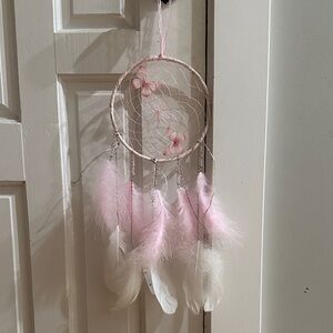 Pink and White Dreamcatcher with Feathers